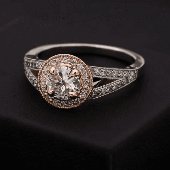 Diamond ring on a black display block